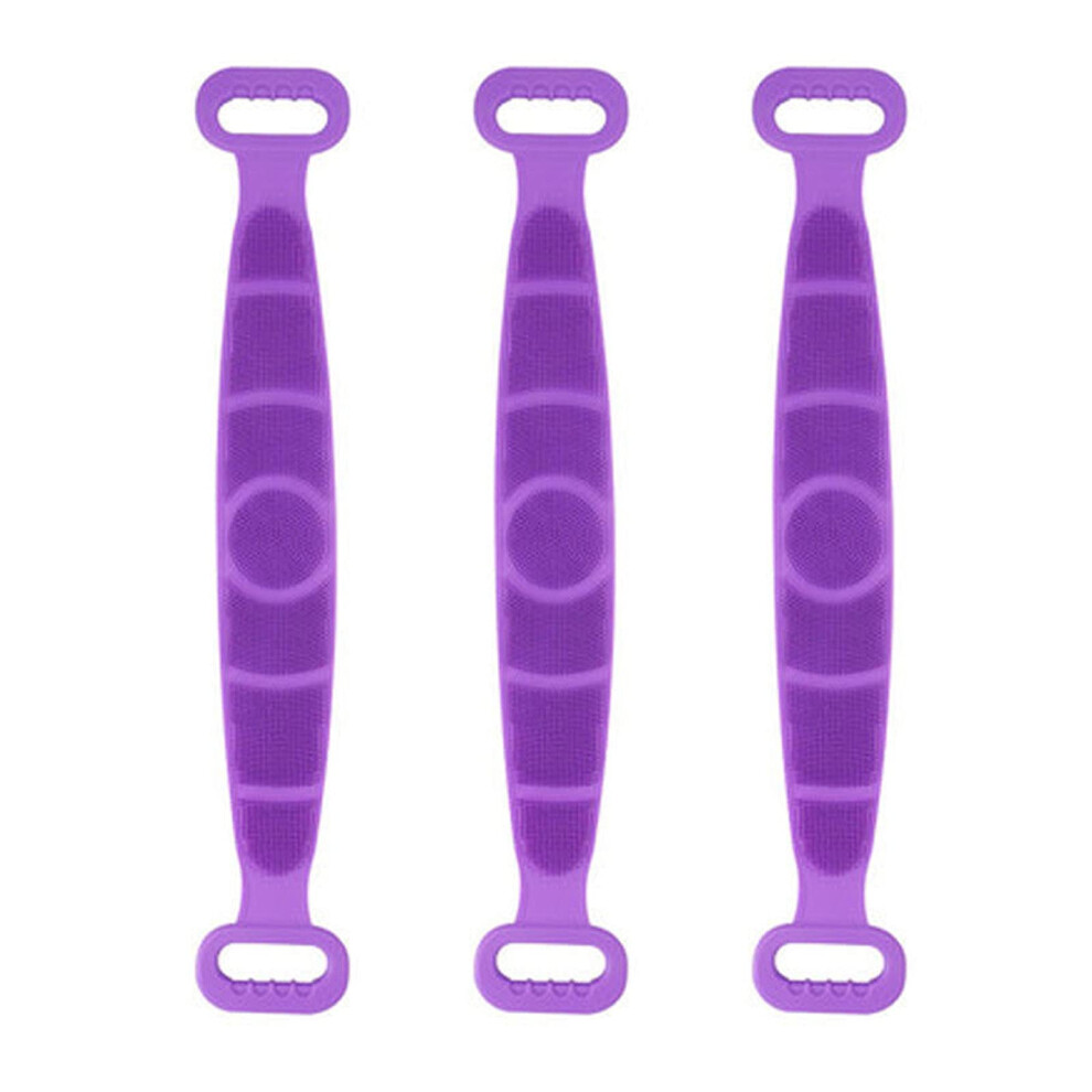 Purple Silicone Back Scrubber For Shower With Dualsided Exfoliation And Massage, 70Cm, 3Pcs