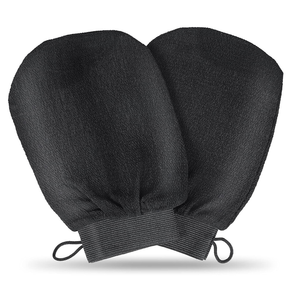 Black 2Pcs Korean Exfoliating Mitts For Deep Skin Exfoliation And Self Tanner Prep,