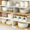 Stackable Kitchen Cabinet Shelf Organizer with Non Slip Expandable Design, White/Dark Grey 2