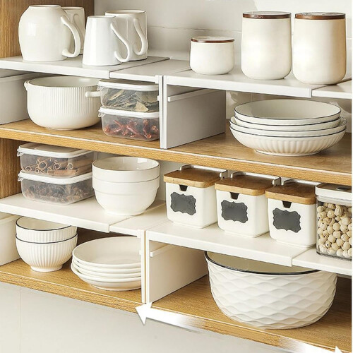 Stackable Kitchen Cabinet Shelf Organizer with Non Slip Expandable Design, White/Dark Grey 1