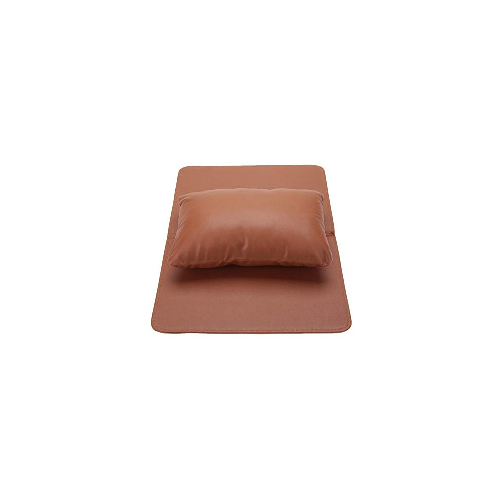 Manicure Hand Rest PU Leather Cushion Pillow with Foldable Nail Table Mat Coffee Color