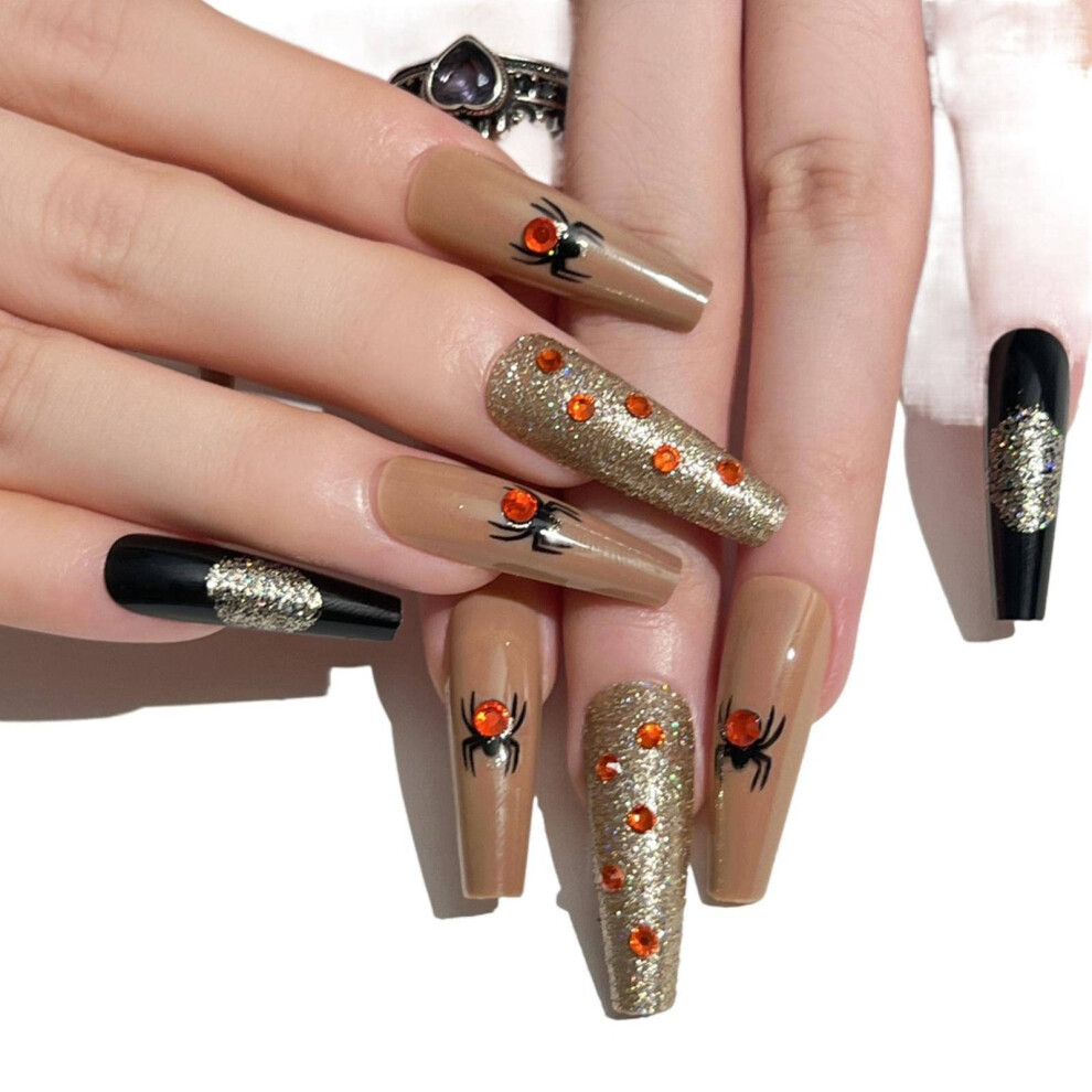 Halloween Long Wear Press On Nails with Salon Quality Finish, Reusable Waterproof False Nail Set