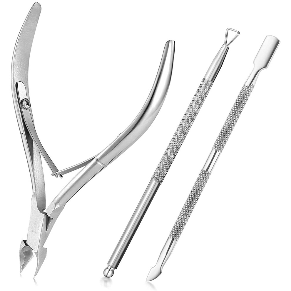 Silver Cuticle Scissors And Nippers Set Stainless Steel Sharp Blades Ergonomic Grip 3Pack