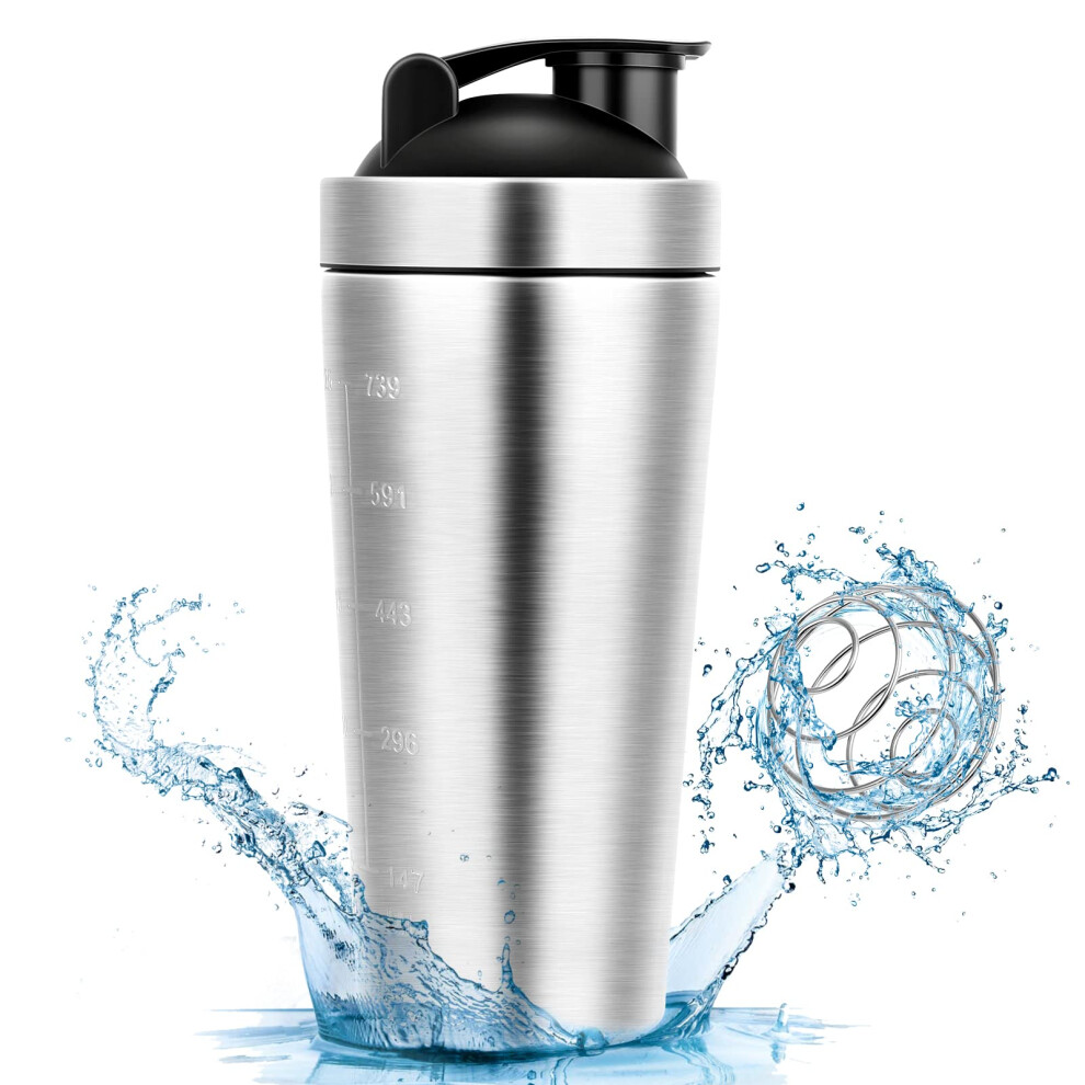 Stainless Steel Shaker Bottle With Mixing Ball, Leak Proof Design Offers Security, Visible Window Facilitates Precise Mixing, Tritan Material Is Safe