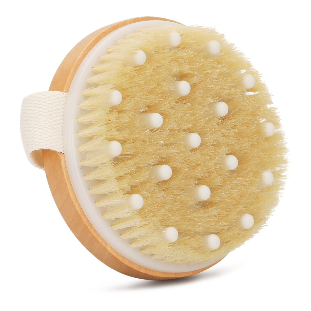 Dry Body Brush with Natural Nylon Bristles for Exfoliation, Cellulite Support and Circulation Boost