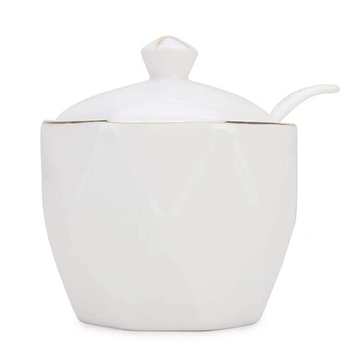 Country Design, Ceramic Sugar Bowl, Multi Function Use, With Lid And Spoon, For Kitchen 1