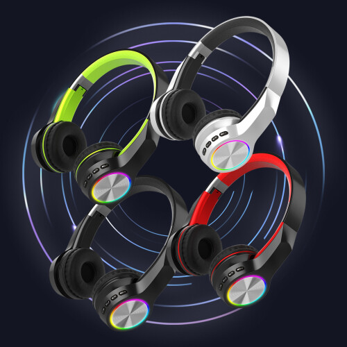 Ασύρματα ακουστικά Bluetooth RFUGUG με λαμπερά φώτα - Over-Ear, πτυσσόμενα, υποδοχή κάρτας,