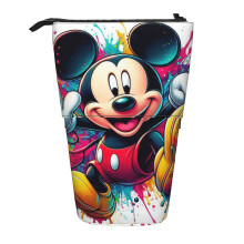 Penar telescopic drăguț cu Mickey Mouse, suport pentru pix, închidere cu fermoar, compatibil cu Disney, organizator de machiaj și papetărie
