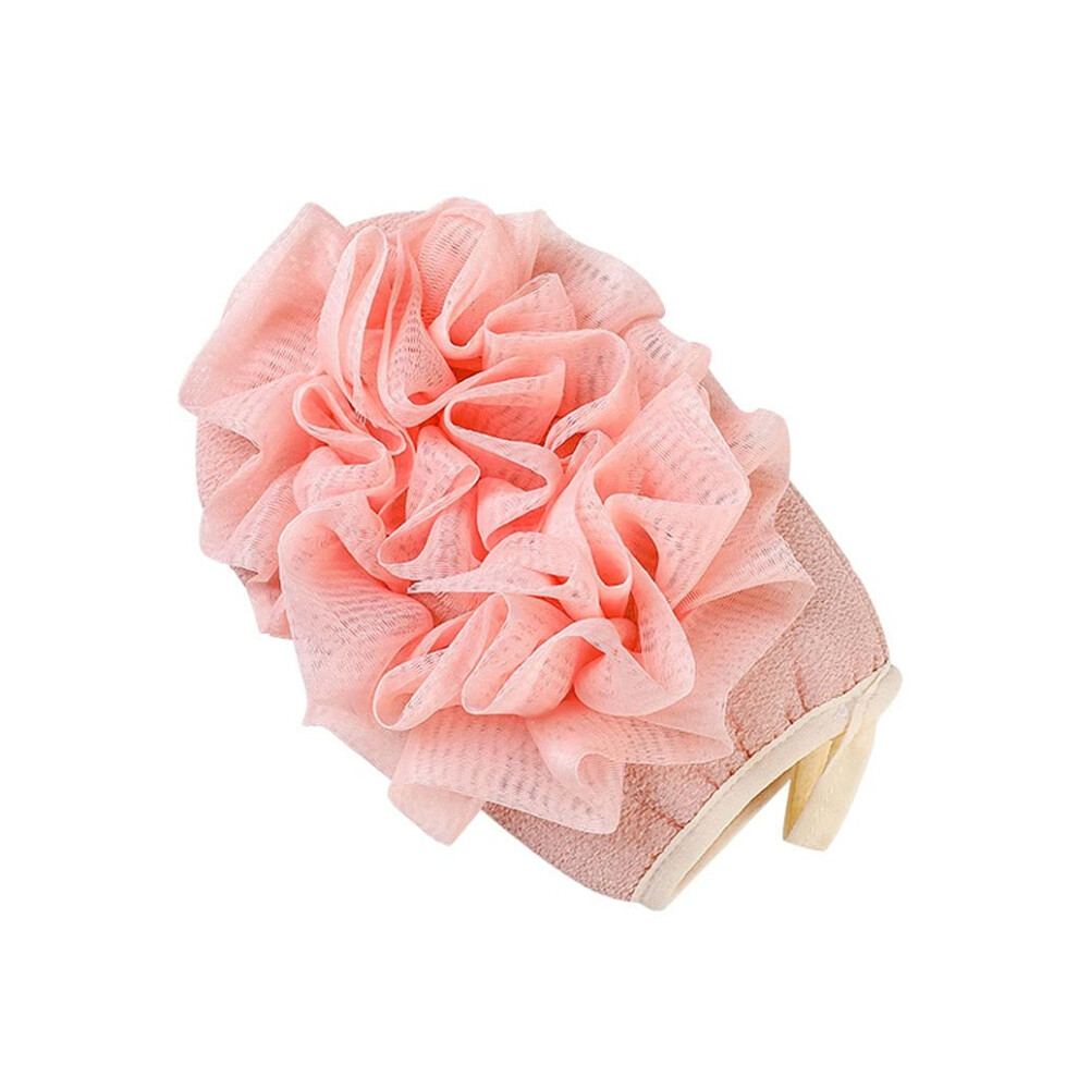 Pink Exfoliating Gloves And Loofah Sponge, Dualsided Body Scrub Mitt For Shower,