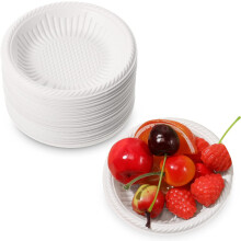 Verpakking van 50 stuks 10 cm kleine papieren bordjes, stevige, ongecoate witte ronde dessertbordjes, geschikt voor taart, hapjes en dinerservies