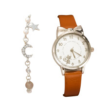 Koreansk stil mote casual katt dame armbånd kvarts klokke sett