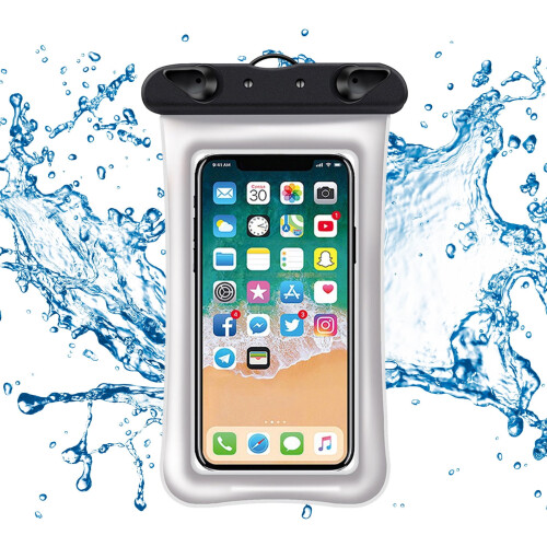 Capa universal para celular IPX8, à prova d'água, ideal para praia e uso subaquático, com cordão para todos os celulares de até 7,2 polegadas.