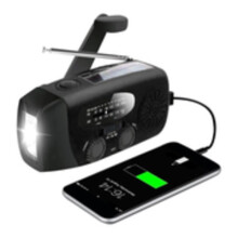 Ve crank radio with solar cells / flashlight - 2000mAh Powerbank - Black Black