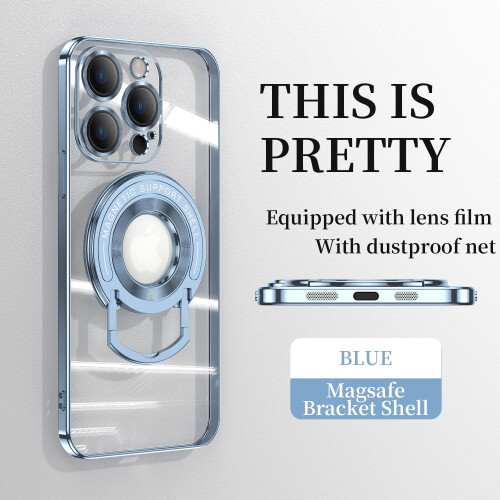 Compatível com iPhone 14 Plus, capa com suporte magnético em U e revestimento eletroplástico, design fino, resistente a quedas e arranhões.
