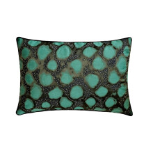 Fodera per cuscino lombare HomeCentric color blu petrolio 30x50 cm, con motivo pavone jacquard, ricamo a mano, perline e stile moderno astratto.