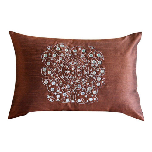 Capa de almofada decorativa estilo europeu, 30x60cm (12x24 polegadas), laranja, em seda, retangular, feita à mão - Crystal Evening