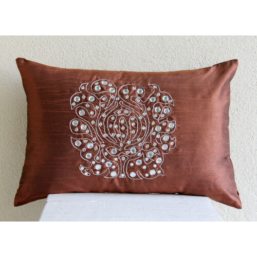 Capa de almofada decorativa estilo europeu, 30x60cm (12x24 polegadas), laranja, em seda, retangular, feita à mão - Crystal Evening 2