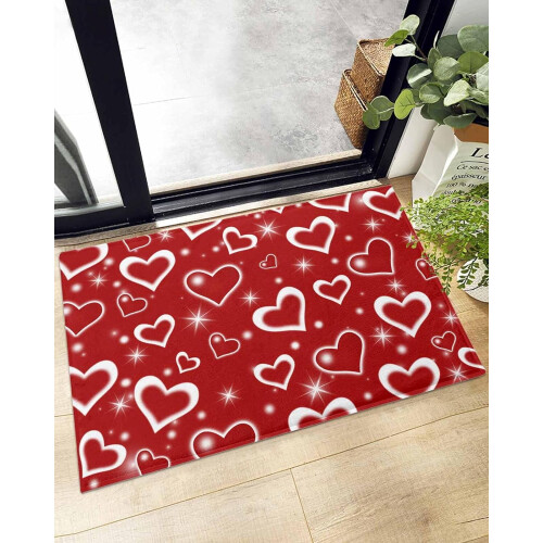 Χαλί μπάνιου Fluffy16x24in, Κόκκινη καρδιά με λαμπερό αστέρι για την ημέρα του Αγίου 1