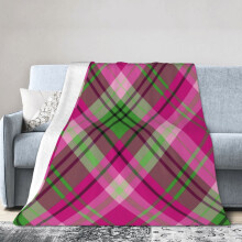 Lys rosa og grønt rutete flanellteppe Morsomt, ultramykt, varmt teppe i fleece, interessant gave 60"x50"