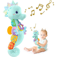 Brinquedo sensorial musical de pelúcia em forma de lagarta para bebês de 0 a 13 meses, brinquedo para bebês brincarem de bruços com textura