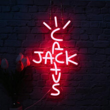 Luminária de parede LED vermelha com o tema Cactus Jack em neon, alimentada por USB, ideal para quarto, bar em casa e festas - 40,6 x 25,4 cm