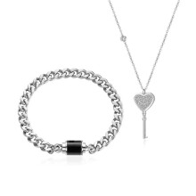 Collier et bracelet cadenas avec pendentif clé en forme de cœur (lot de 2), bijoux de couple pour femmes et hommes.