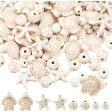 1 Caixa com 200 Peças de Contas de Tartaruga e Estrela-do-mar, Pingentes Sintéticos de Animais Marinhos em Turquesa, 6mm e 8mm para Confecção de