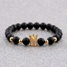 RSAMD Bracelet pour homme Couronne impériale en zircon, bijoux en perles de pierre noire, cadeau pour femme - 1