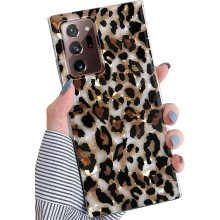 Kompatibel mit Samsung Galaxy Note20 Ultra 5G, luxuriöse, glitzernde TPU-Hülle mit Leopardenmuster für Damen, Hellbraun