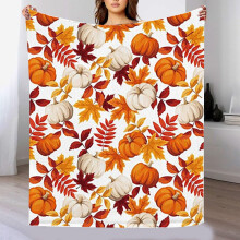 npkgvia Plaid, compatibel met de Thanksgiving pompoen-esdoornbladprint flanellen deken voor woonkamer, bank, bed en op reis