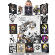 De Nightmare Before Christmas flanellen deken, zachte deken voor op de bank of in de slaapkamer, een comfortabel kerstcadeau.