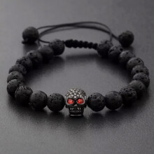 Bracelet macramé pour homme RSAMD8mm en onyx noir, tête de mort et couronne - Noir