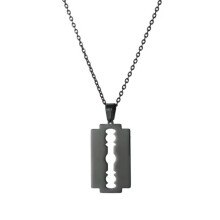 Collier pendentif lames de rasoir en acier inoxydable RSAMD pour homme - Bijou cadeau d'anniversaire - Noir