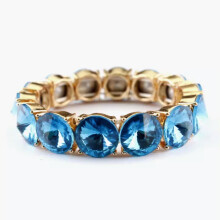 RSAMD Klassieke Pave Kristallen Glanzende Glazen Steen Elastische Armband voor Dames Zomer Sieraden - Goud Aqua