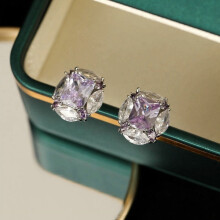 Simple Temperament Versatile Niche Design Earrings Women's S925 Silver Needle Earrings High-end Super Flash Pink Zircon Stud Earrings