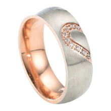 Ring voor stellen, rond, half hartvormig, sieraad met schitterende strass-steentjes, ring voor Valentijnsdag.
