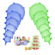 Set van 12 elastische siliconen deksels, BPA-vrij, herbruikbaar in 6 maten voor het bewaren van voedsel, geschikt voor de meeste containers,