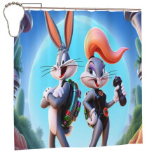 Waterdichte douchegordijn van polyester met Bugs Bunny-print, badkamerdecoratie, douchegordijnset met haken, 72 x 72 inch.
