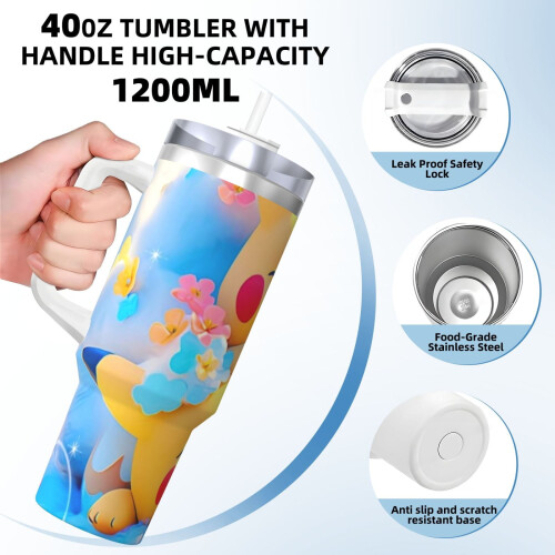 Pikachu 40oz H2.0 Ανοξείδωτο ποτήρι με μόνωση κενού αέρος με καπάκι και καλαμάκι για 1
