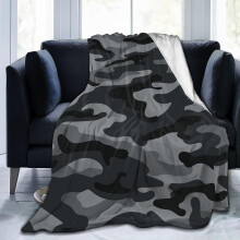 Manta camuflada militar, em fleece ultramacio e quente, estampa camuflada em preto e cinza, ideal para cama, cadeira, carro e sofá - Manta