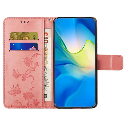 Δερμάτινη θήκη Butterflies συμβατή με Samsung Galaxy A14Pink 1