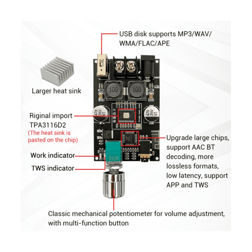 Module amplificateur audio mono BT True Wireless -1001B100W 2