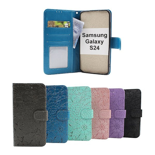 Πορτοφόλι με θήκη λουλουδιών συμβατό με Samsung Galaxy S24 5G (SM-S921B/DS) Μωβ