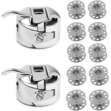 Set of 10 metallic sewing machine bobbins + 2 bobbin cases compatible with Toyota, Brother Janome, Elna, Bernina, Singer machines*QN