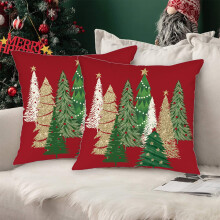 Conjunto de 2 capas de almofada natalinas com estampa de árvore de Natal e bola de Natal, na cor vermelha. Ideal para decoração de inverno e para