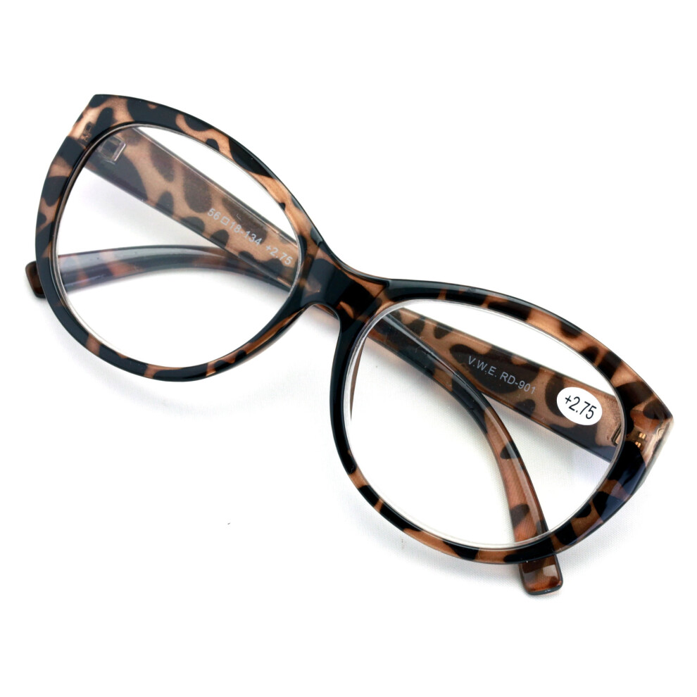 Women Oversized Reading Glasses - Clear Lens Readers Jackie Oval Leopard Checker