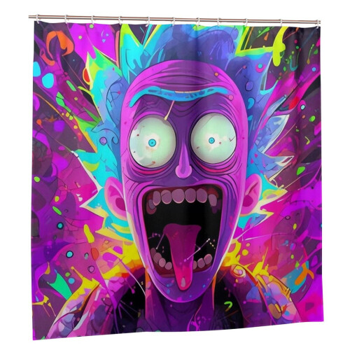 Cortina de chuveiro Rick & Morty 72x72 polegadas, impermeável, resistente a mofo, blackout, privacidade, estampa de patchwork, tamanho único. 1