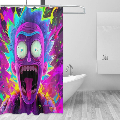 Cortina de chuveiro Rick & Morty 72x72 polegadas, impermeável, resistente a mofo, blackout, privacidade, estampa de patchwork, tamanho único. 2
