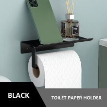 Toilettenpapierhalter aus Aluminium, wandmontiert, schwarz, für Badezimmeraccessoires, Beschläge, Dekoration, Ablagefläche
