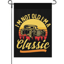 Bandeira de jardim dupla face "Não sou velho, sou clássico", ideal para quintal e camping - Tamanho único e compatível com decoração de jardim.